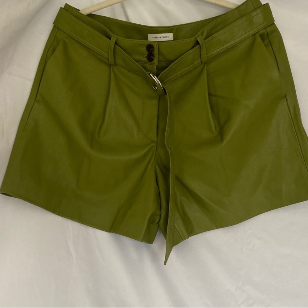 Rebecca Taylor High Waist Green Shorts NWOT Size-8 Faux leather